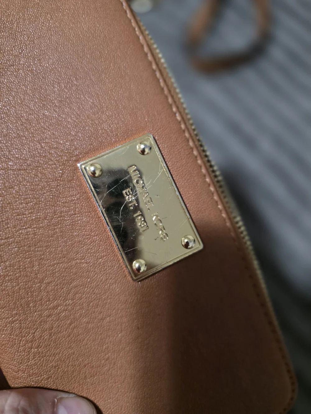 Michael Kors Tan Zip-Around Wallet with Gold Plaque